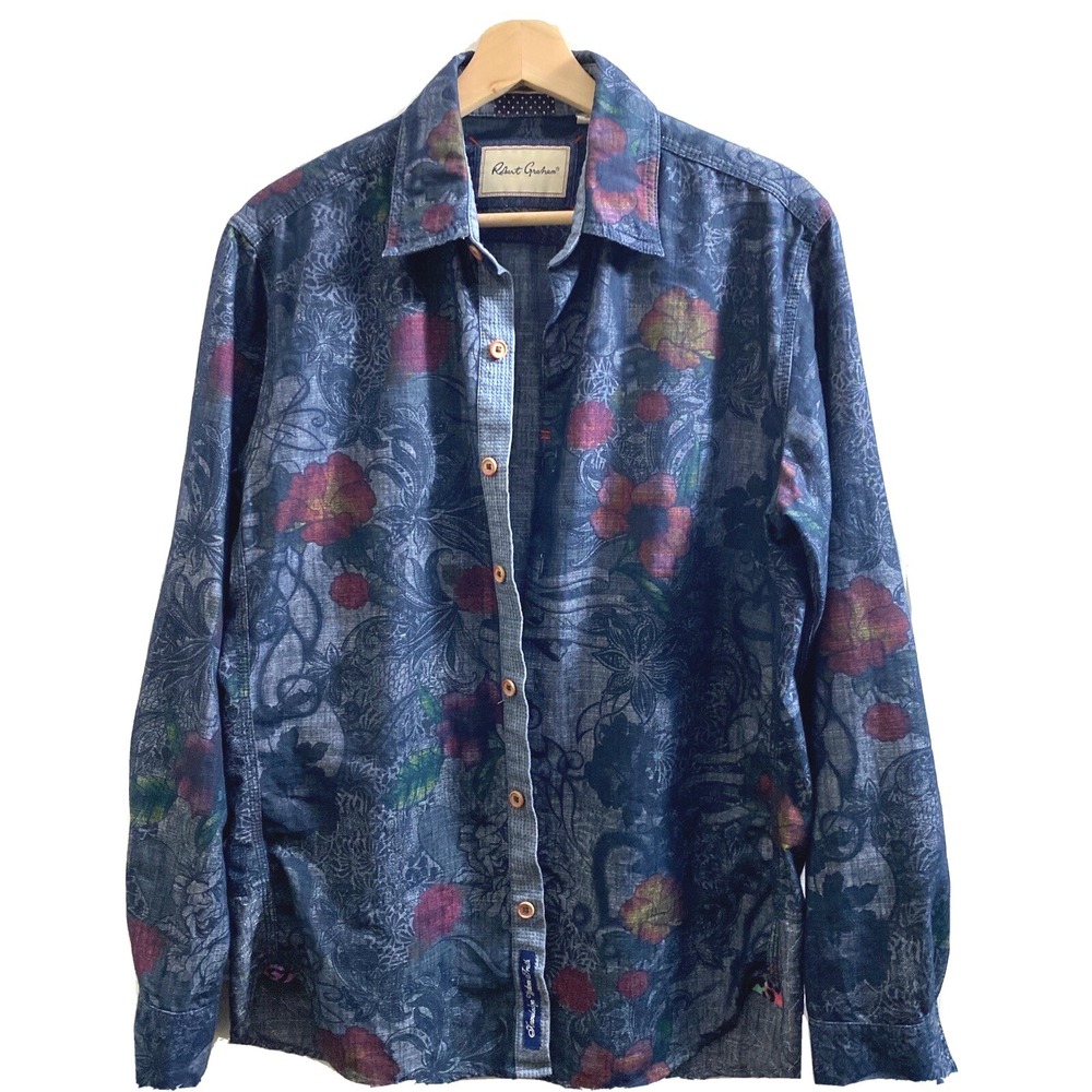 Robert Graham Shirt Men's Floral Embroidered Coupe Sur Small dark casual career
